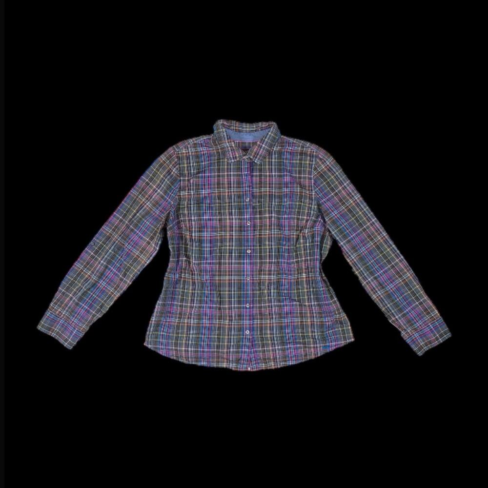 Talbots Checkered Long Sleeve Top in Gray/Green | Size 16
